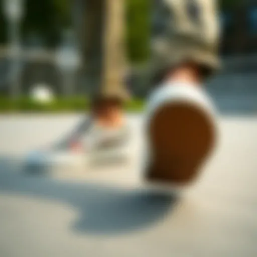Floral print slip-on Vans showcased in a skate park setting