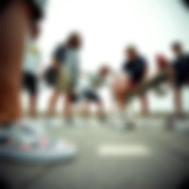 Group of skateboarders showcasing their floral slip-on Vans