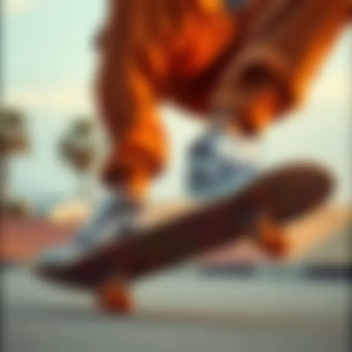 Skateboarder wearing floral print Vans during a trick