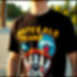 A vibrant streetstyle t-shirt adorned with skateboard graphics