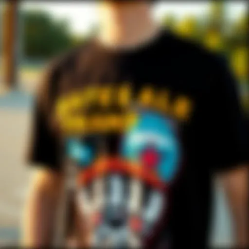 A vibrant streetstyle t-shirt adorned with skateboard graphics