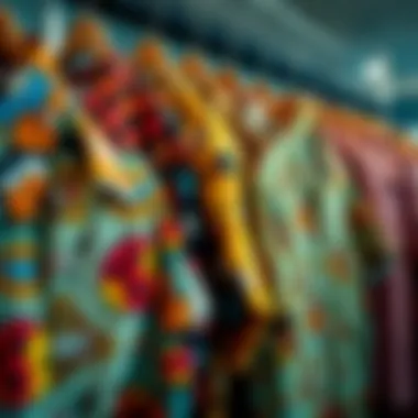 Creative Display of Funky Shirts A collection of funky button-up shirts displayed creatively.
