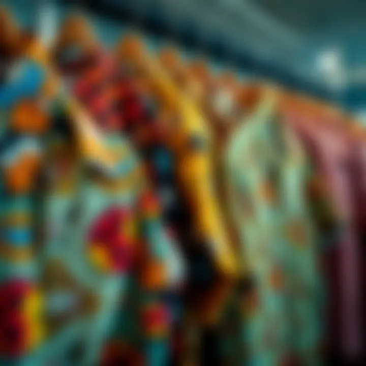 Creative Display of Funky Shirts A collection of funky button-up shirts displayed creatively.