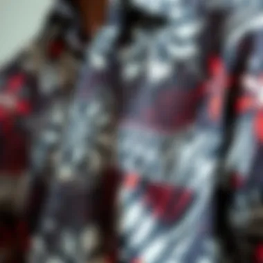 Intricate Designs on Funky Shirt Close-up of intricate designs on a funky button-up shirt.