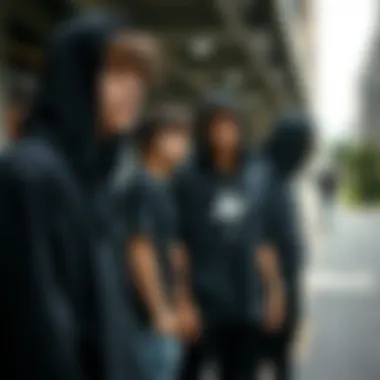 Cultural Influence: Teens Embracing Black Apparel Group of teens wearing black clothing in an urban setting