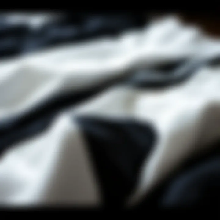 Diverse Fabrics for Timeless Pants An array of fabrics showcasing the material choices for black and white pants.