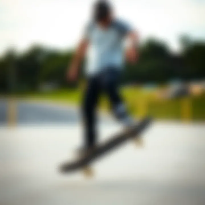 Dynamic Use in Skateboarding Culture A skateboarder demonstrating the practical use of black and white pants in action.