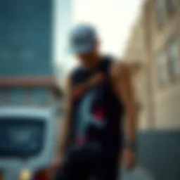 A stylish black tank top showcasing unique skateboard graphics