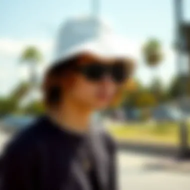 A Stylish Skater in a White Bucket Hat A stylish skater wearing a white bucket hat on a sunny day