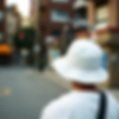Urban Scene Featuring the White Bucket Hat A creative urban backdrop highlighting the white bucket hat's versatility