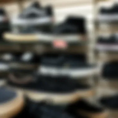 Diverse Collection of Black Vans Footwear A collection of black Vans shoes displayed on a shelf.