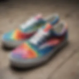 Close-up view of Vans tie dye sneakers showcasing intricate designs