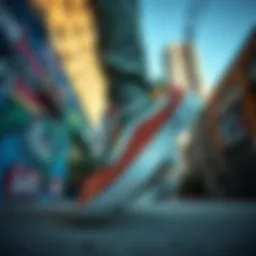 Dynamic perspective showcasing the Vans Ultratrange EXO Multicolor in an urban skate setting