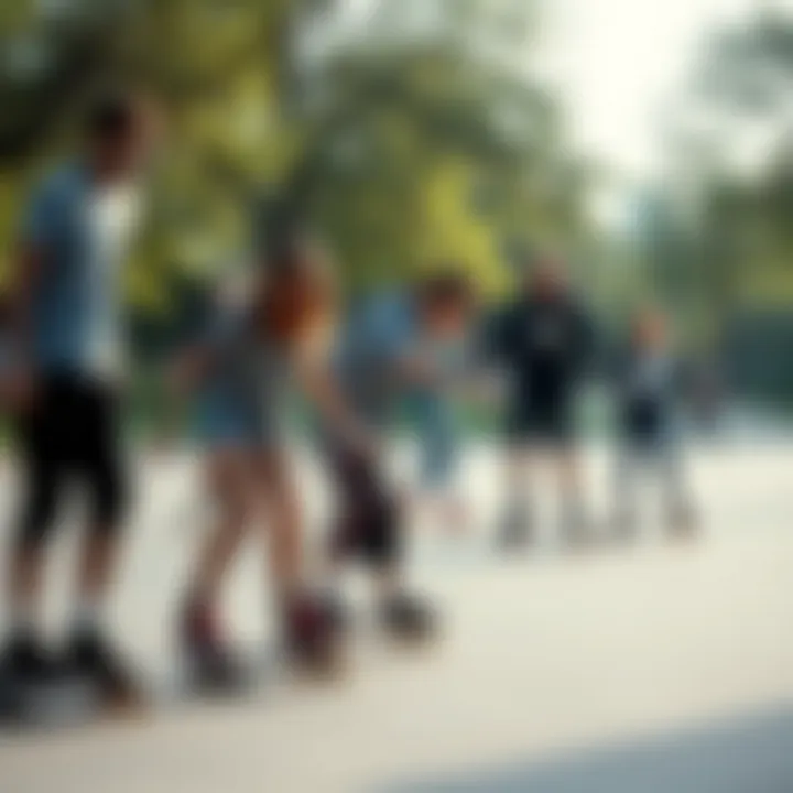 Group of skaters enjoying a recreational skate session in a park