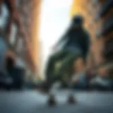 Woodland camo cargo pants in an urban skateboarding environment