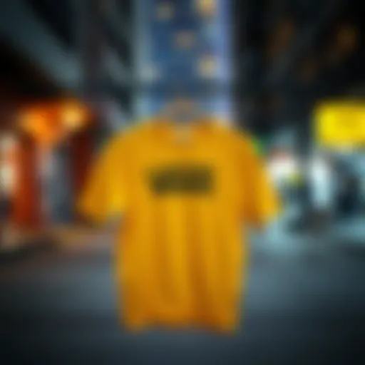 Vibrant yellow Vans t-shirt displayed in an urban skate environment